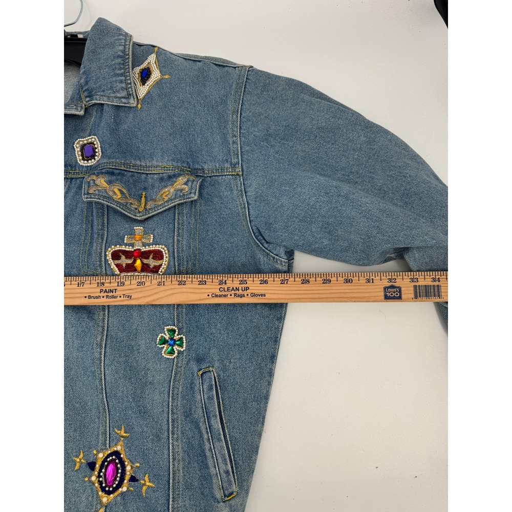 Vintage Cedars Denim Jacket Jeans Set Jeweled Beaded Women 28 Blue Crown - Picture 16 of 16